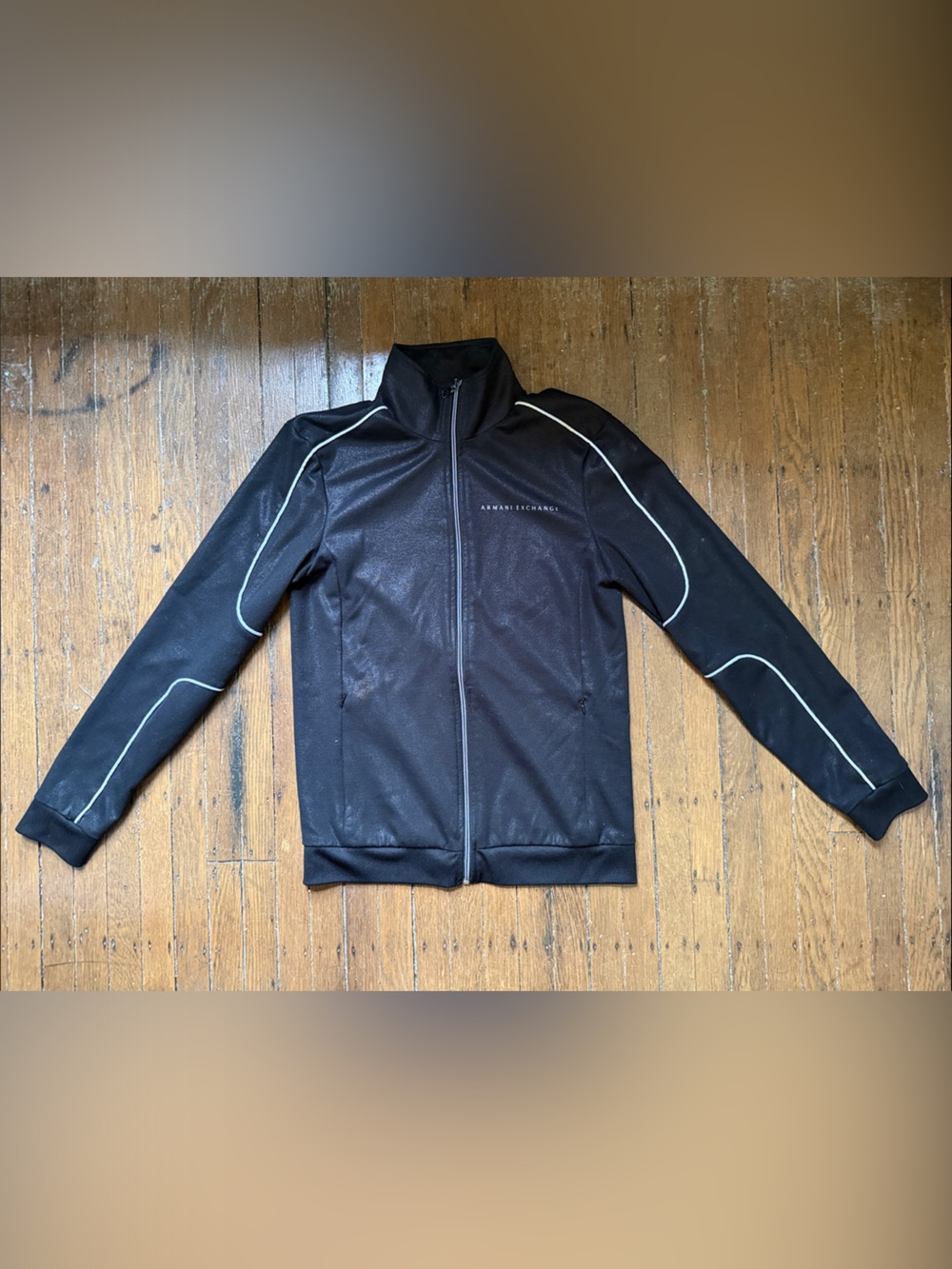 Armani Exchange Black Performance Track Jacket with Light Piping